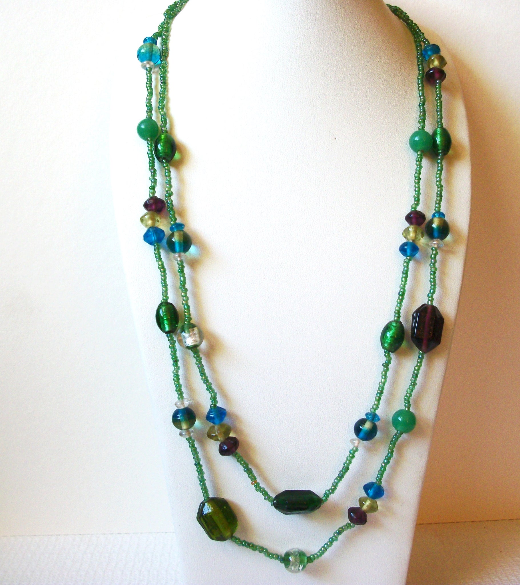 Retro Blue Green Glass Necklace 82420