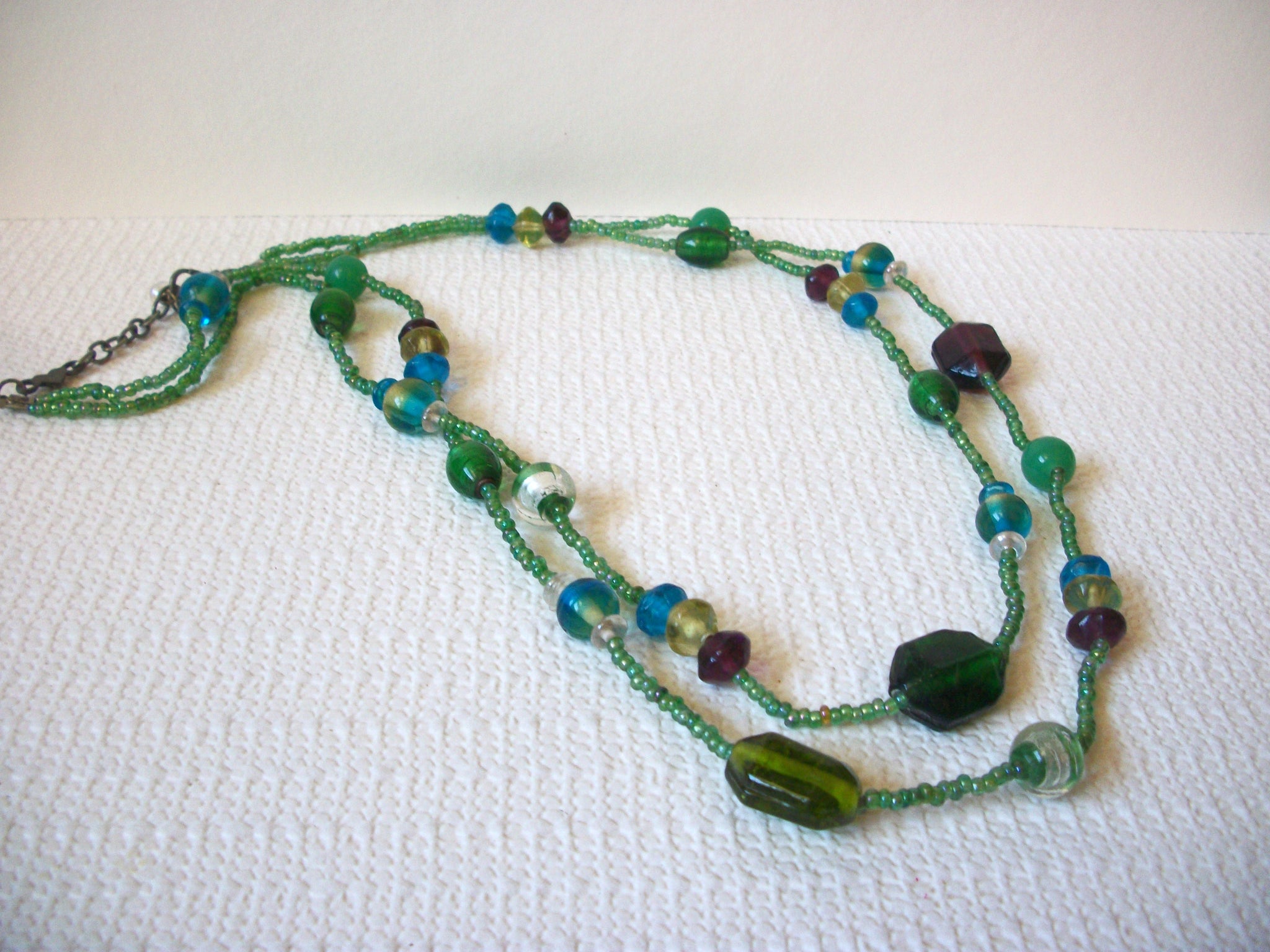 Retro Blue Green Glass Necklace 82420