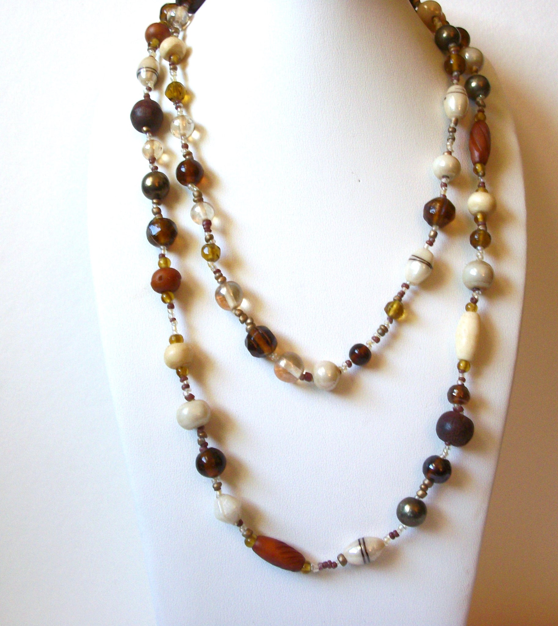 Retro Brown Beige Glass Necklace 82420