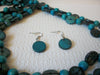 Retro Teal Blue Green Wood Necklace Earrings Set 82420