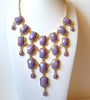 Retro Gold Lavender Statement Necklace Earring Set 82420