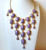 Retro Gold Lavender Statement Necklace Earring Set 82420