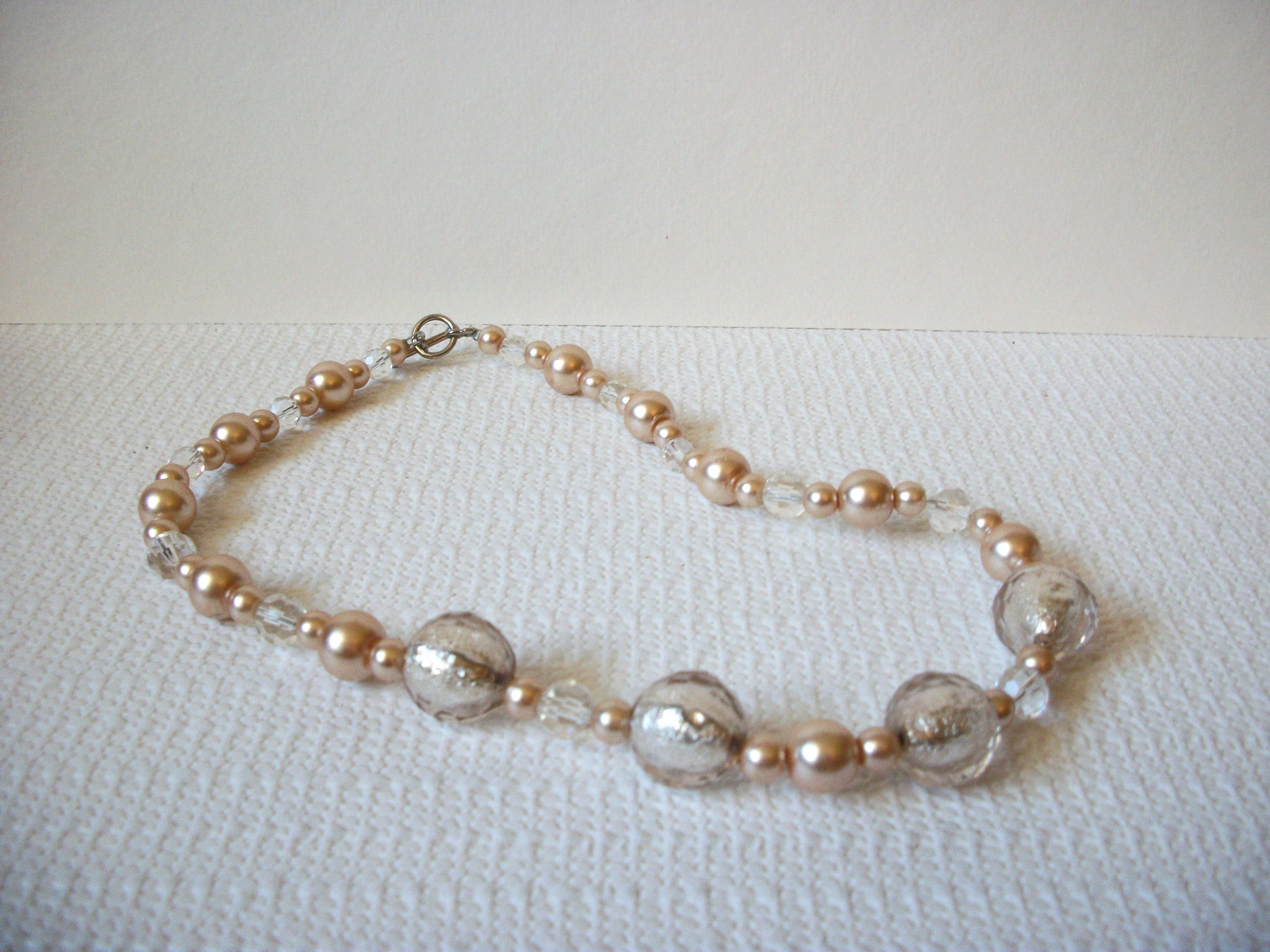 Vintage Gold Clear Glass Pearl Necklace 82520