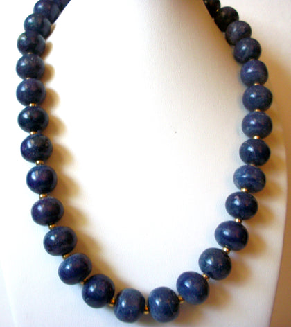 Vintage Heavier Blue Pottery Stones Necklace 82520