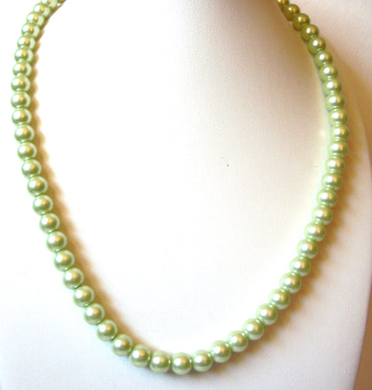Vintage Pale Green Glass Pearl Necklace 82420