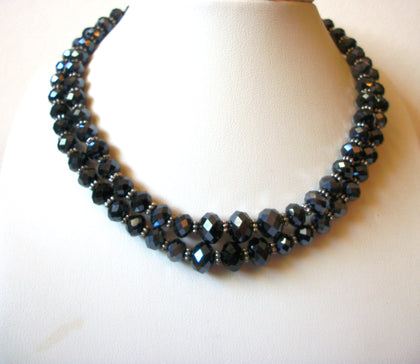 Vintage Darkest Midnight Blue Crystal Necklace Choker 82520