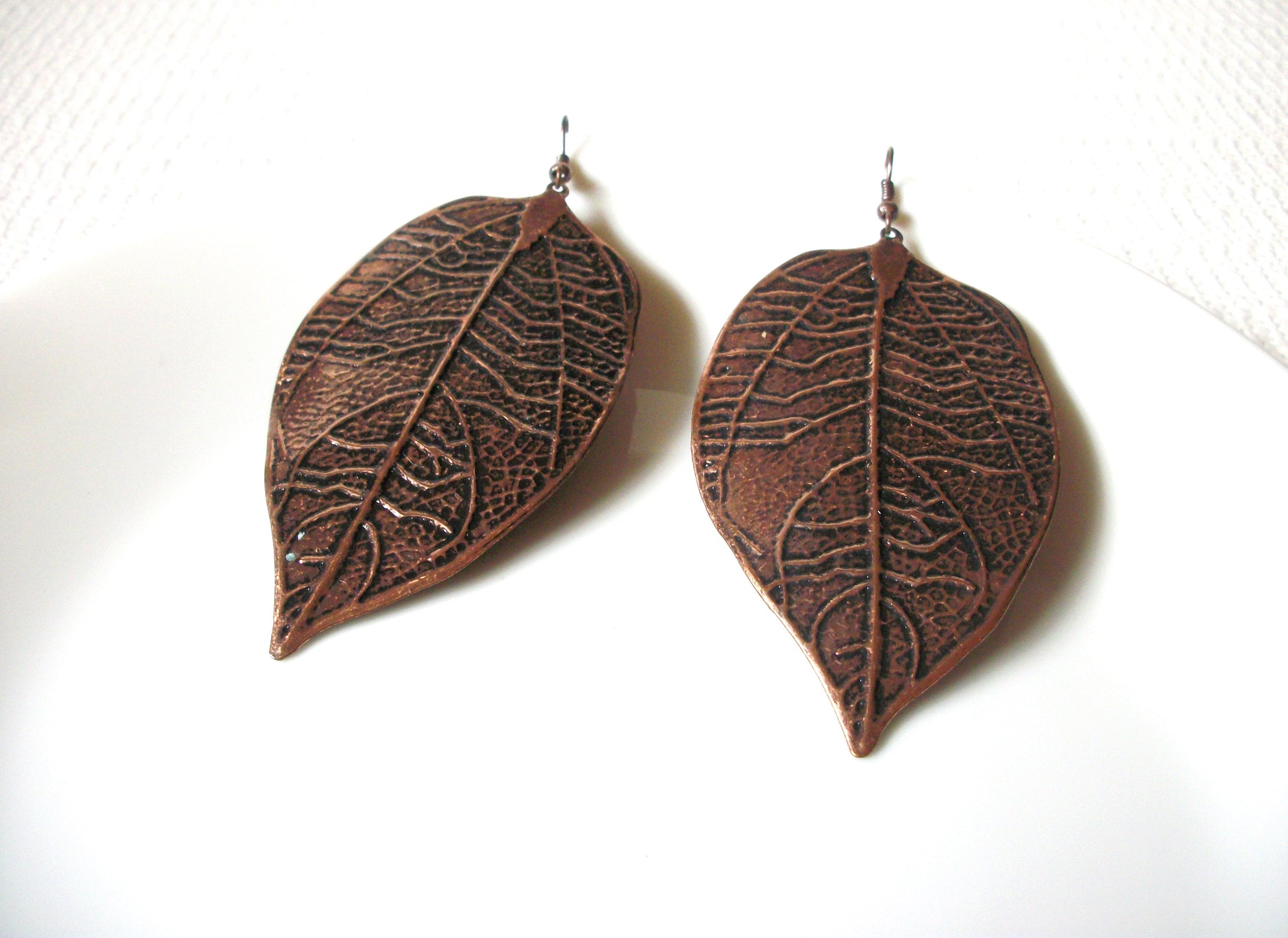 Retro Copper Toned Large Leaf Earrings 82520