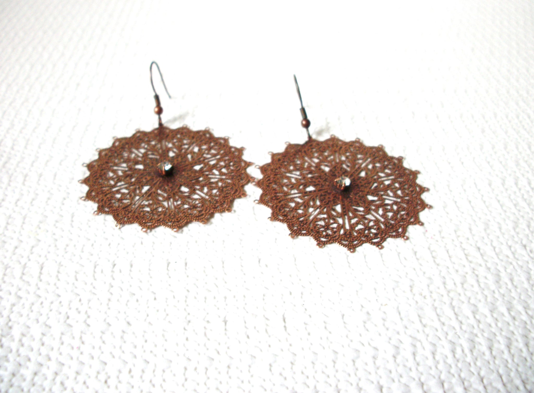 Retro Copper Toned Rhinestone Earrings 82520