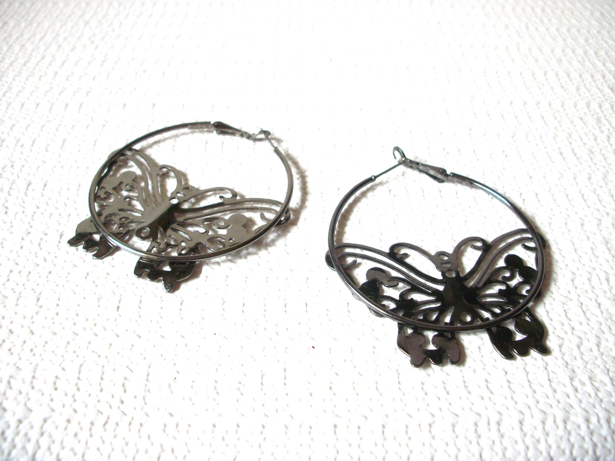 Large Vintage Butterfly Hoop Earrings 82620