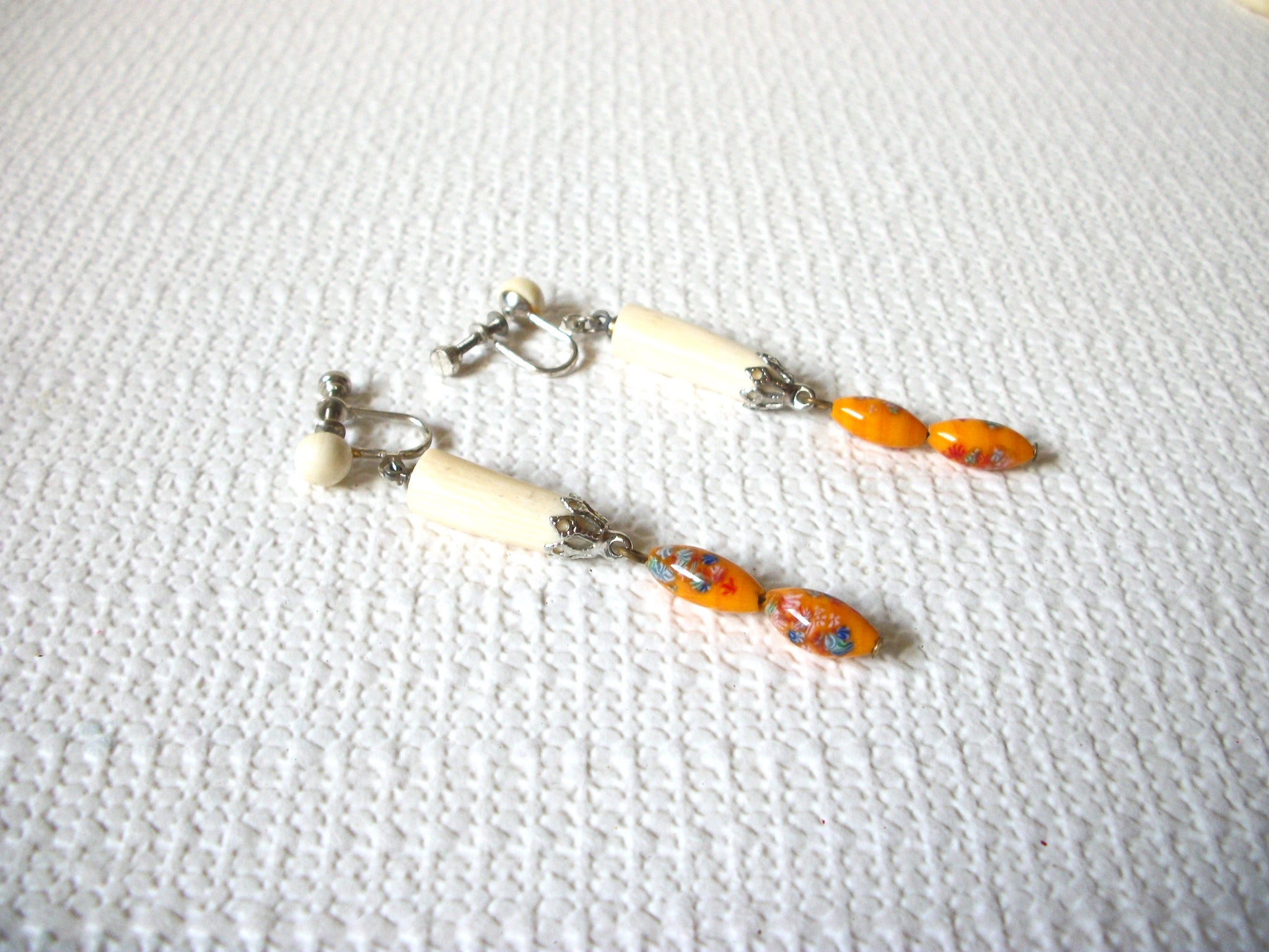 Vintage Bone Horn Glass Earrings 82620