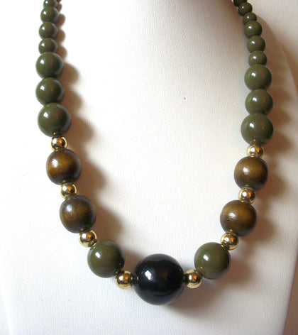 Retro Olive Black Silver Necklace 82720