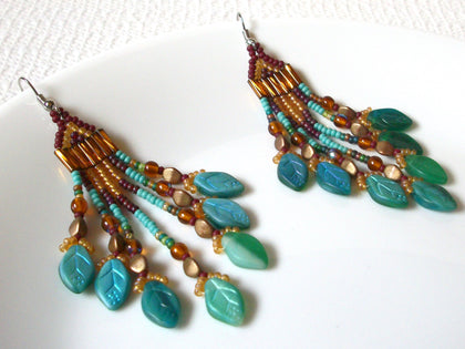 Long Southwestern Lucite Shell Glass Earrings 82720