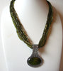 Retro Olive Glass Necklace 82720