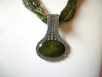 Retro Olive Glass Necklace 82720