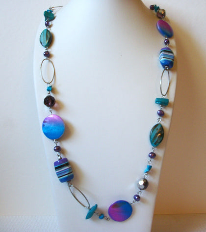 Vintage Colorful Shell Glass Necklace 82820