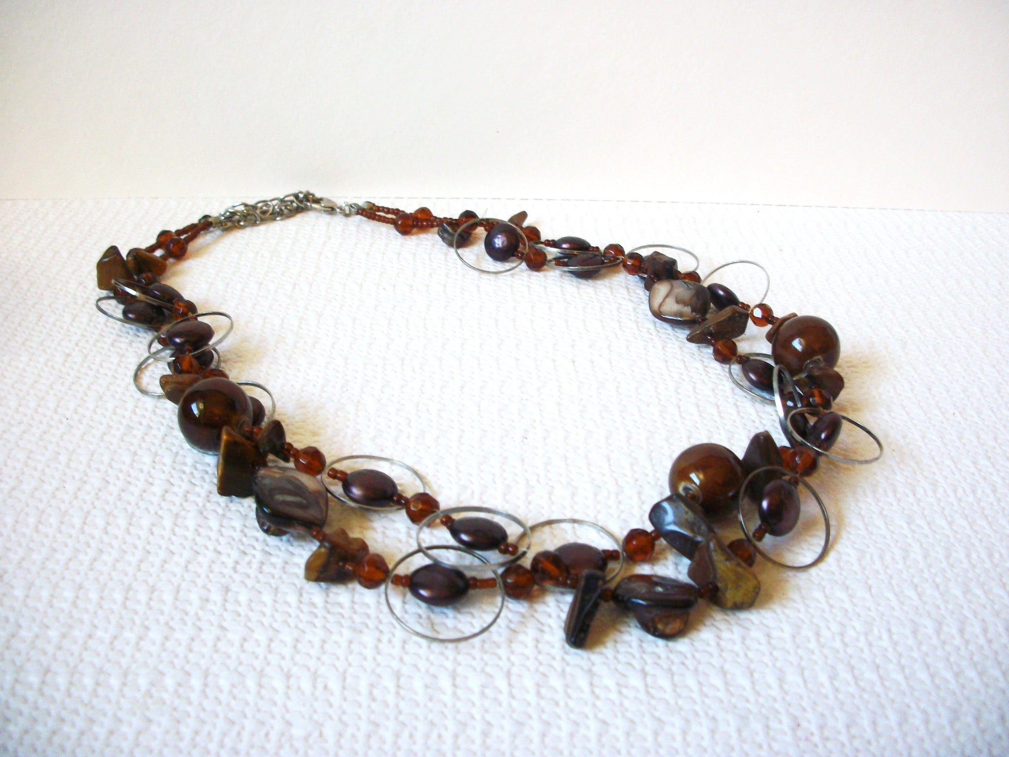 Bohemian Rustic Glass Tigers Eye Shell Necklace 82920