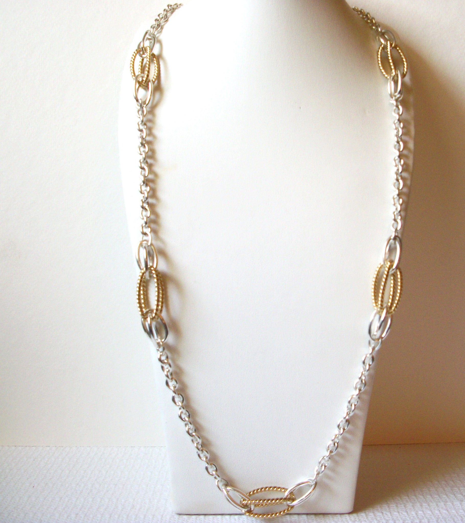 LC Stamped Gold Silver Link Necklace 83020