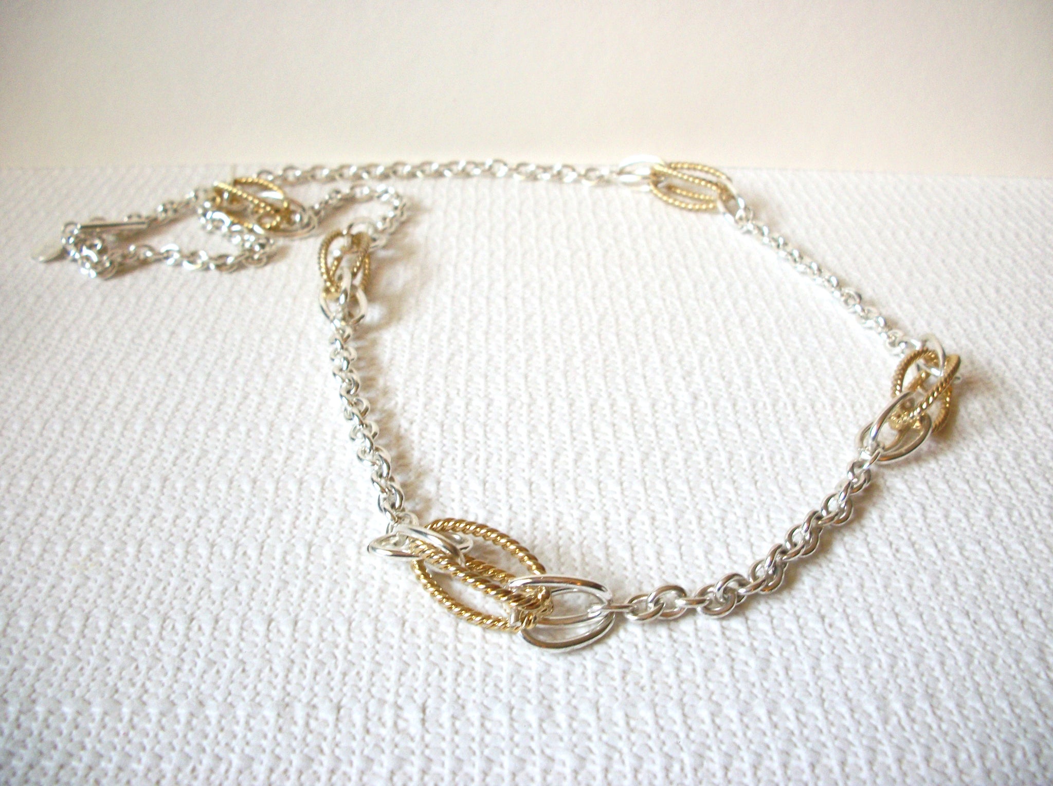 LC Stamped Gold Silver Link Necklace 83020