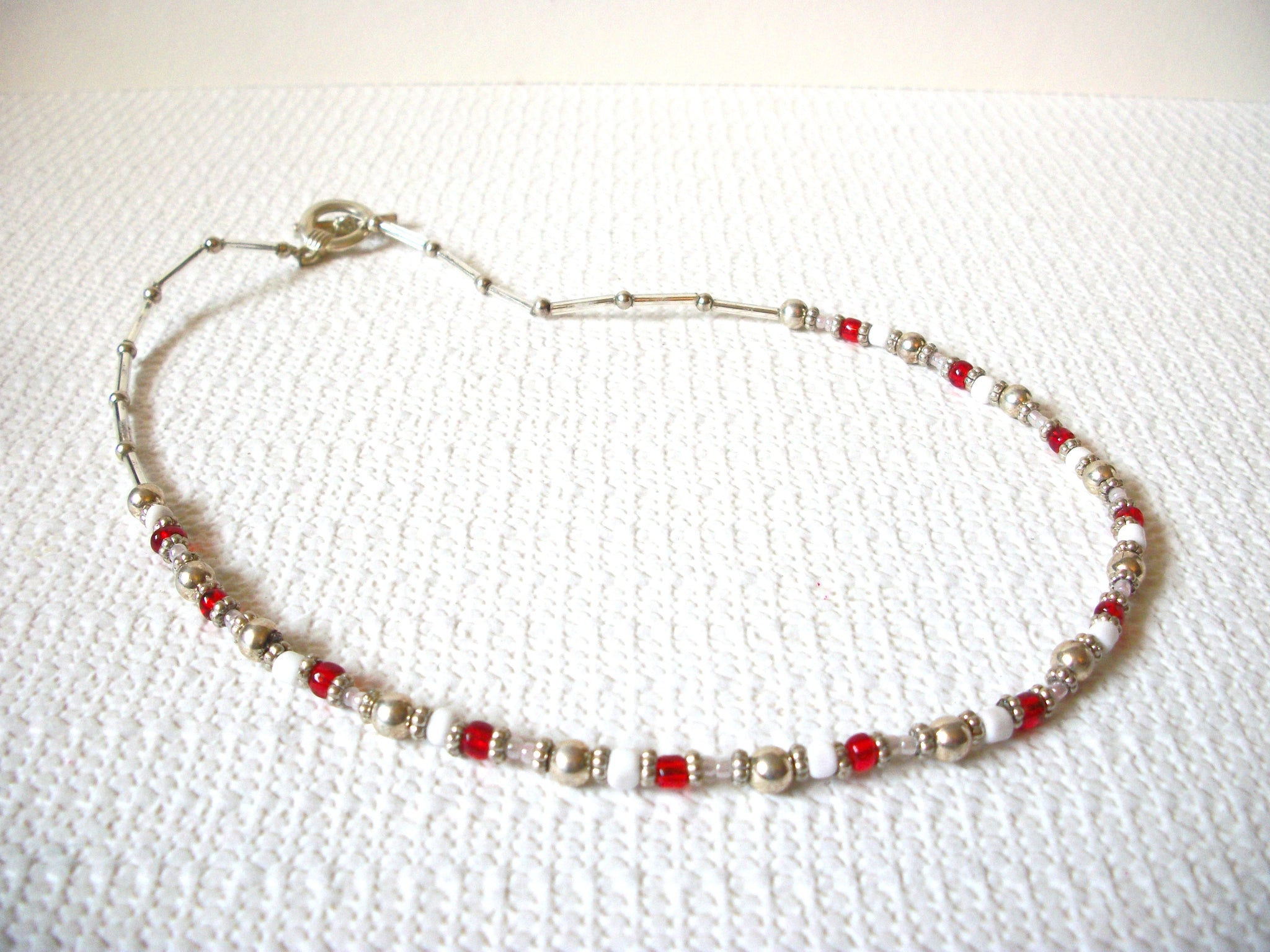 Retro Red White Silver Necklace 83020