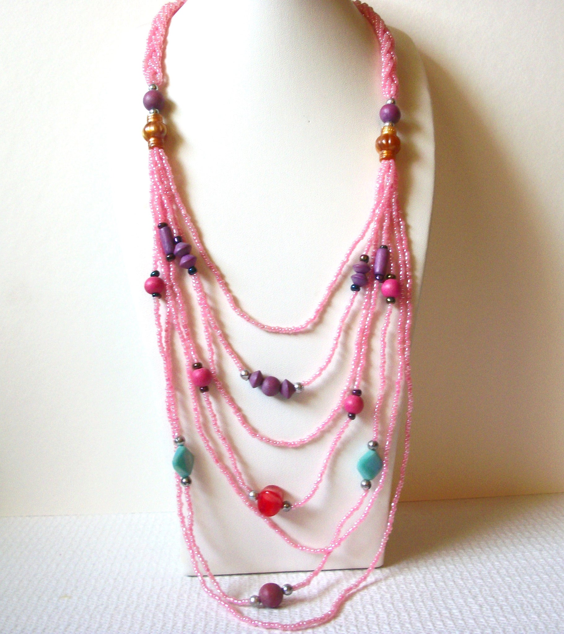 Pink Glass Flapper Necklace 90120