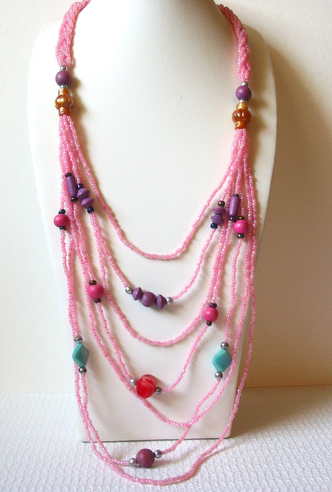 Pink Glass Flapper Necklace 90120