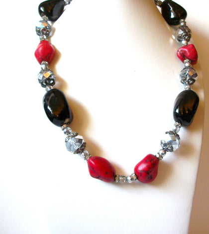 Retro Red Black Silver Necklace 90220