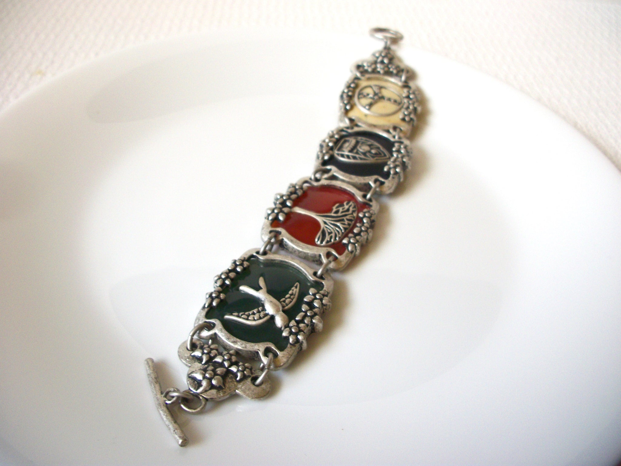 Vintage Silver Toned Stone Bracelet 90620