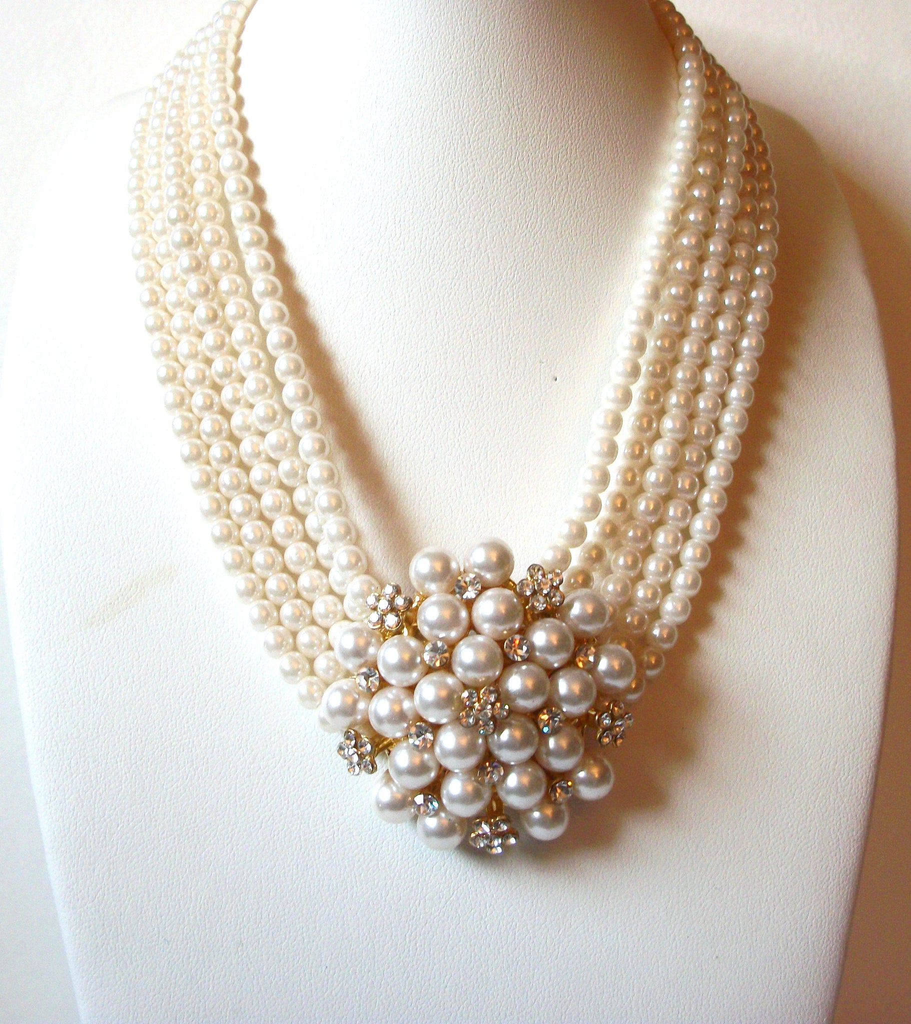 Vintage Glass Pearl Rhinestones Necklace 90720