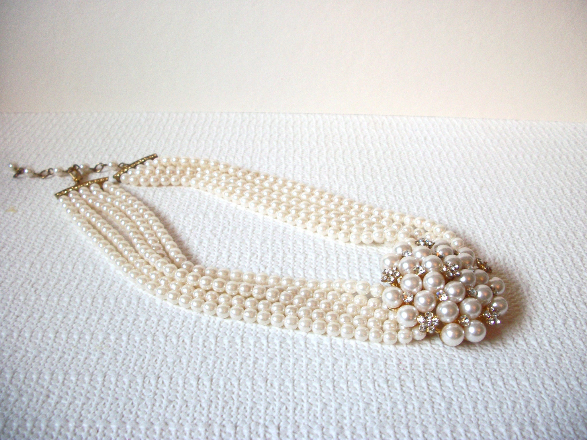 Vintage Glass Pearl Rhinestones Necklace 90720