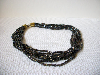 Retro Dark Grey Iridescent Glass Beads Necklace 90920