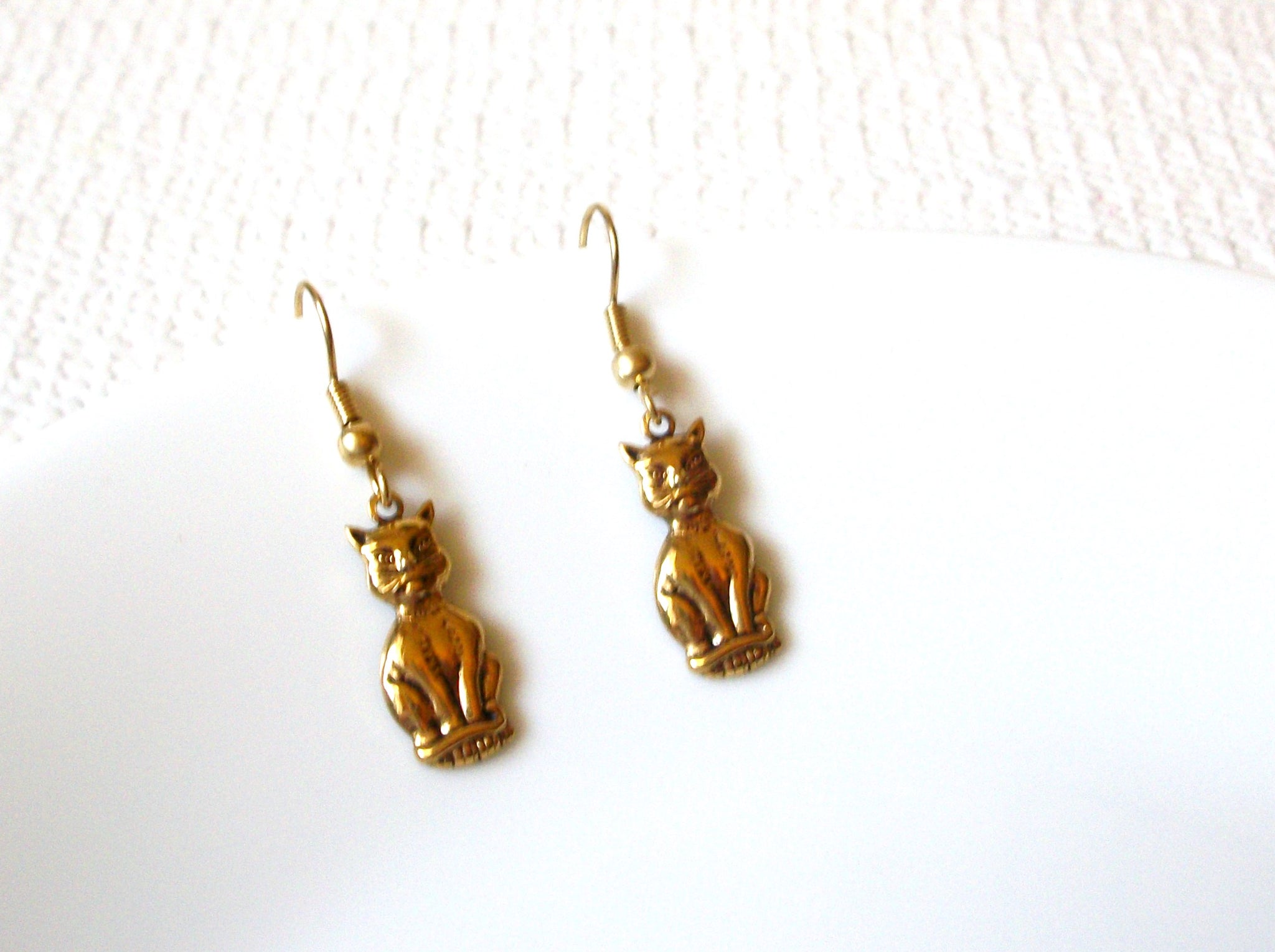 Vintage Brass Cat Earrings 91020