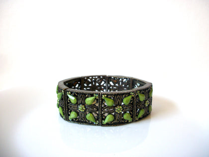 Vintage Bronze Green Rhinestones Bracelet 91020