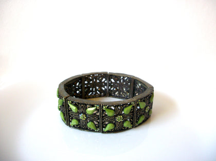Vintage Bronze Green Rhinestones Bracelet 91020