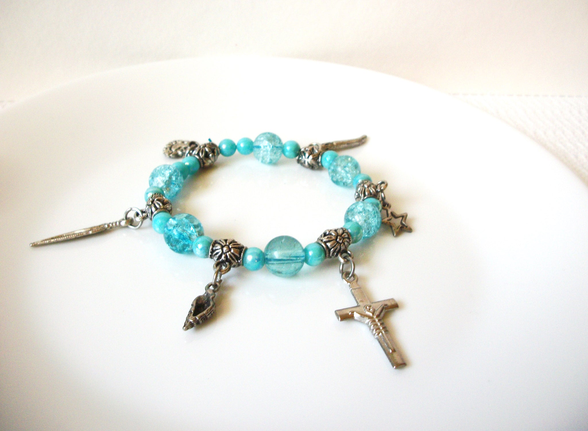 Retro Blue Silver Glass Bracelet 91020