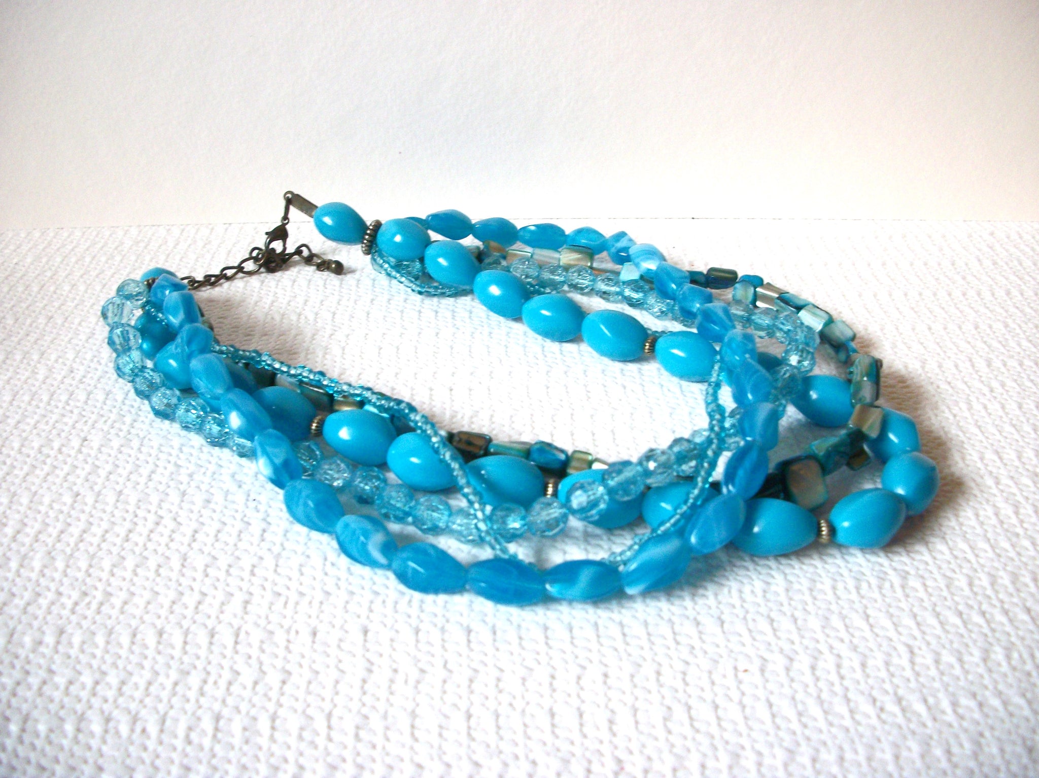 Retro Blue Multi Strand Glass Acrylic Necklace 91220