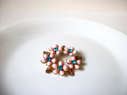 Vintage Pink Blue Floral Brooch Pin 91120