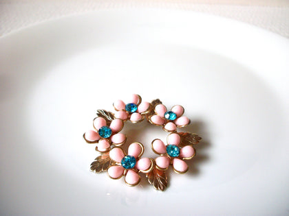 Vintage Pink Blue Floral Brooch Pin 91120