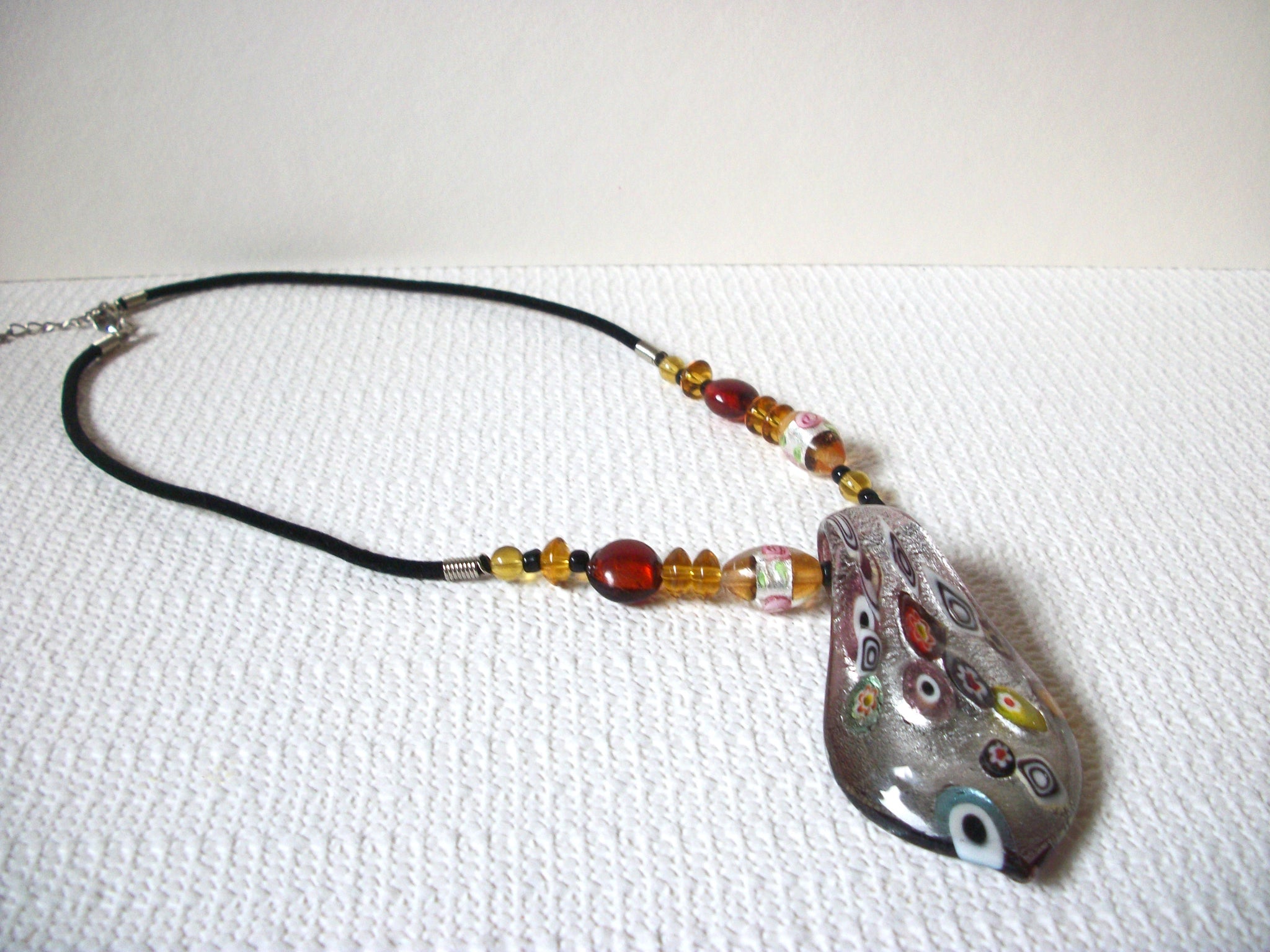 Vintage Fused Glass Pendant Necklace 91220