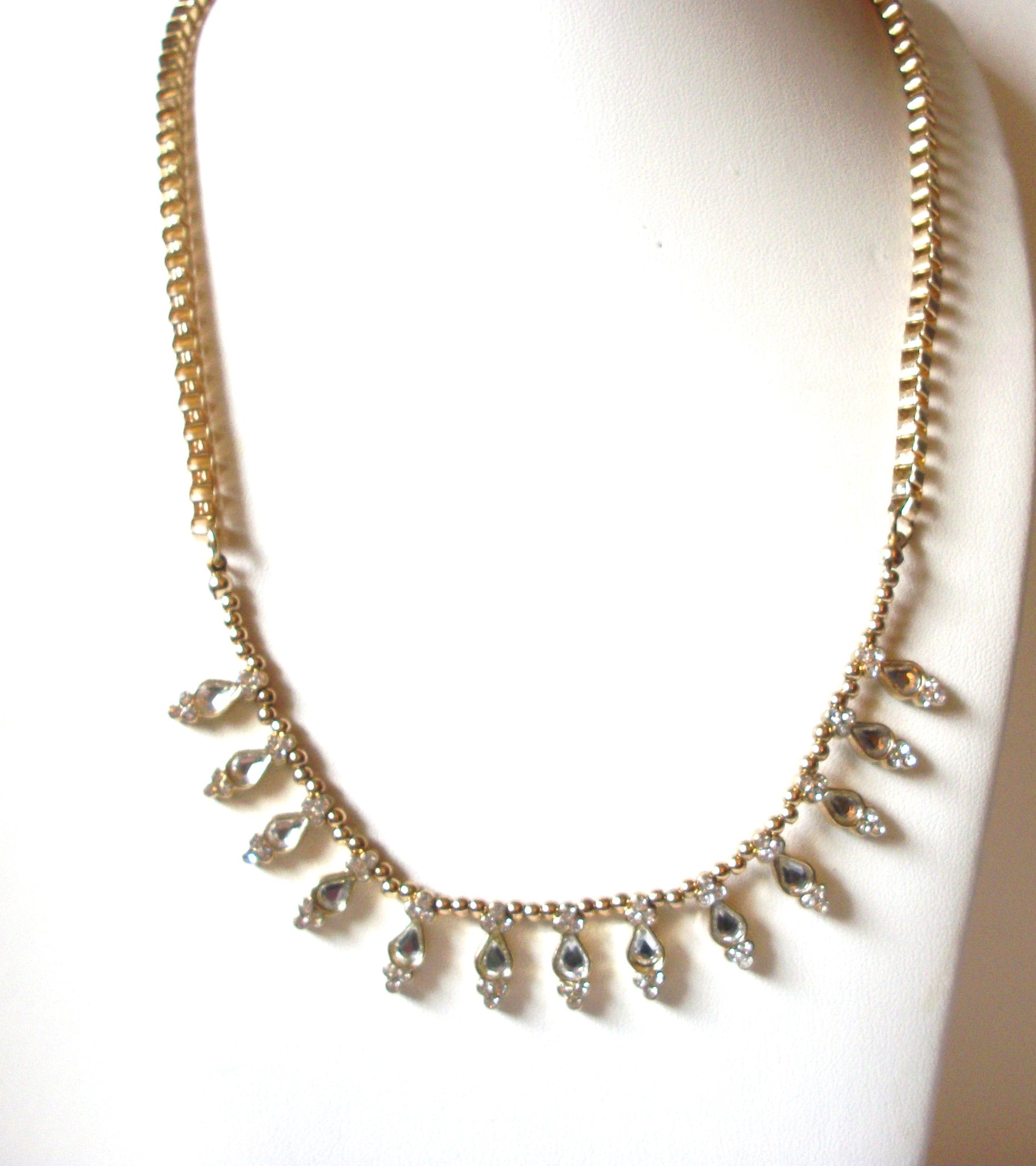 Vintage Gold Clear Rhinestone Necklace 91220