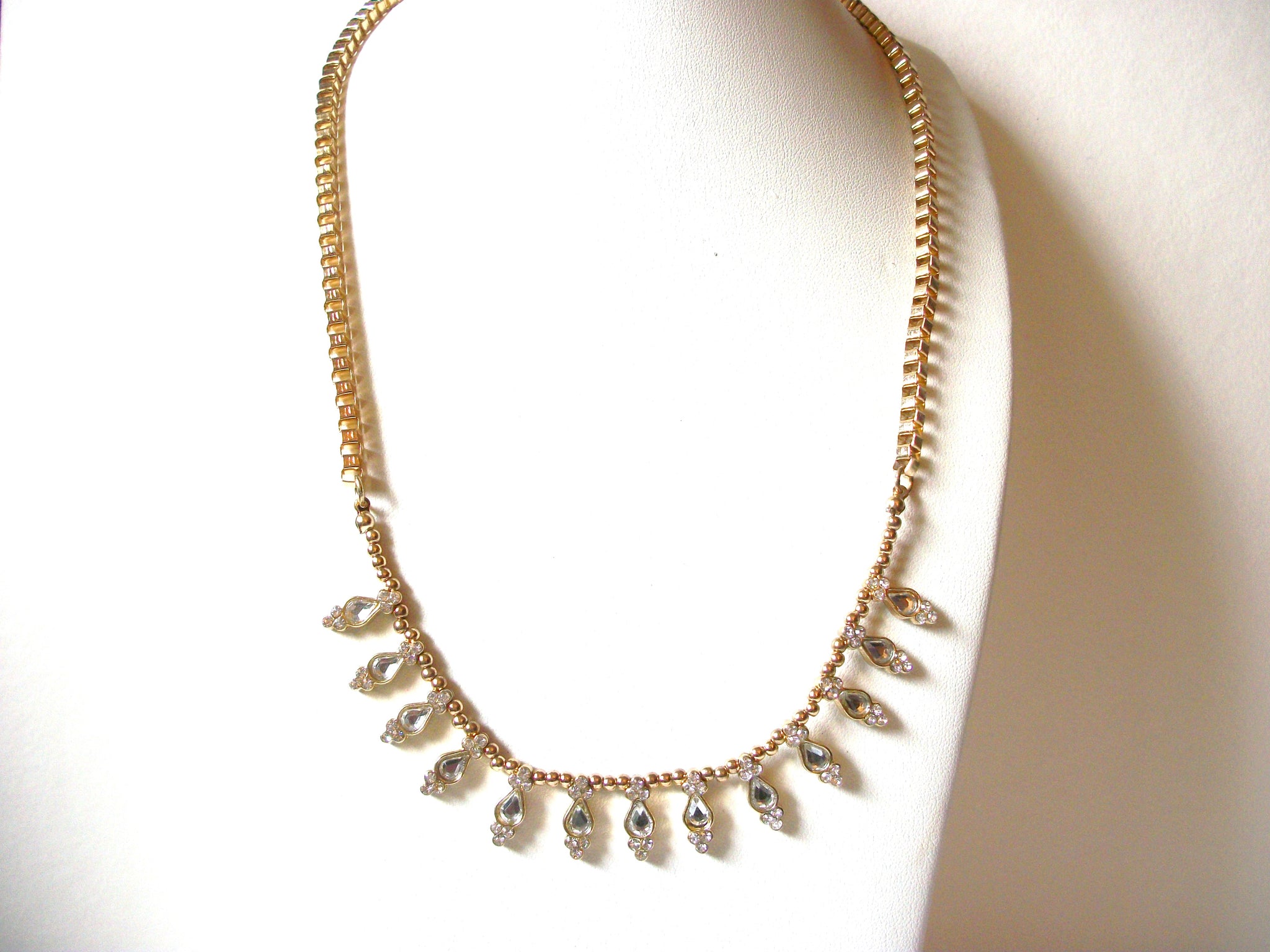 Vintage Gold Clear Rhinestone Necklace 91220