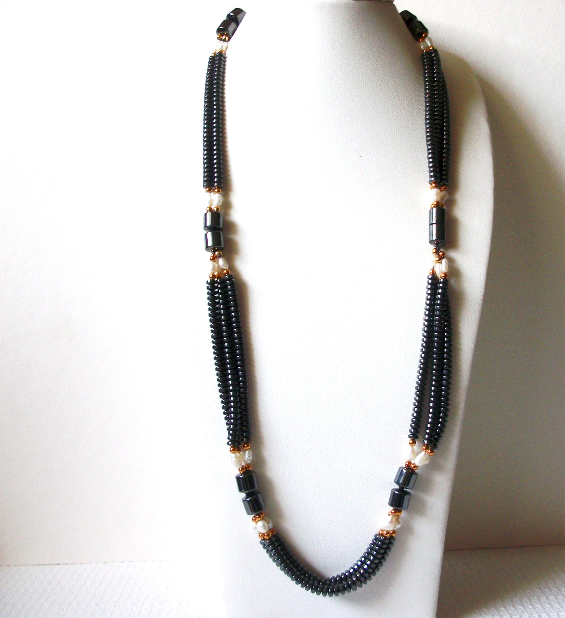 Retro Hematite Pearl Necklace 91420