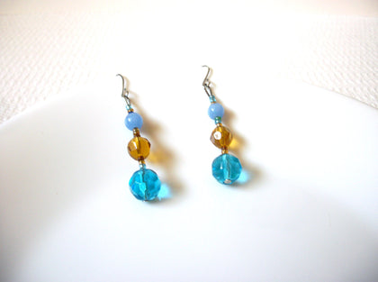 Retro Blue Gold Dangle Glass Earrings 91320