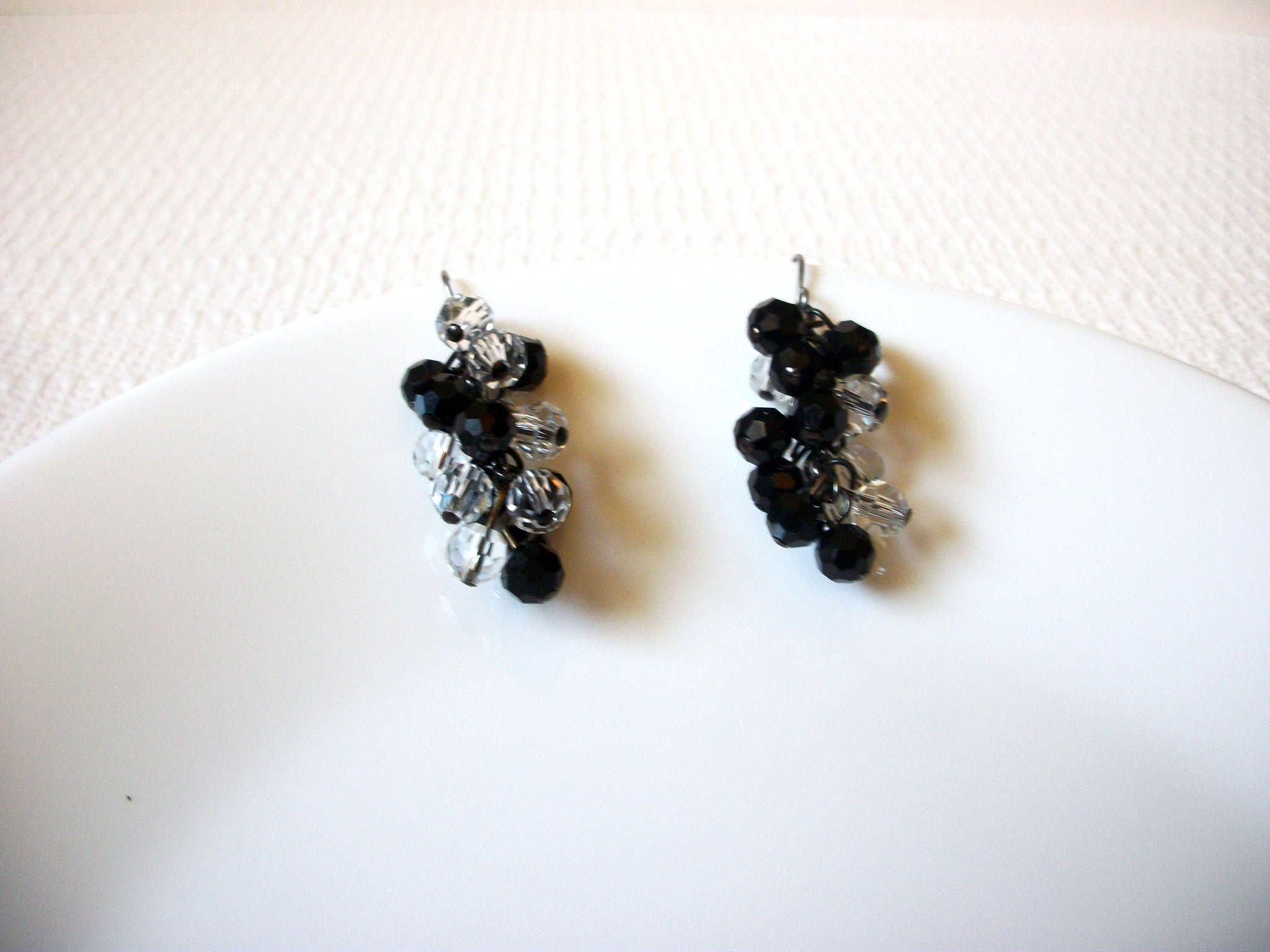 Retro Clear Black Glass Grape Earrings 91320