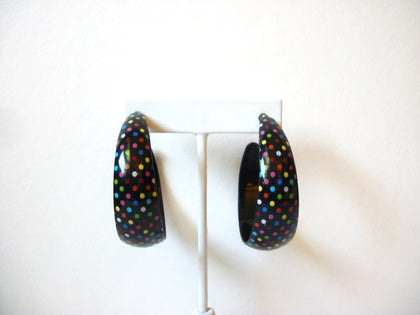 Large Retro Black Dotted Hoop Earrings 91320