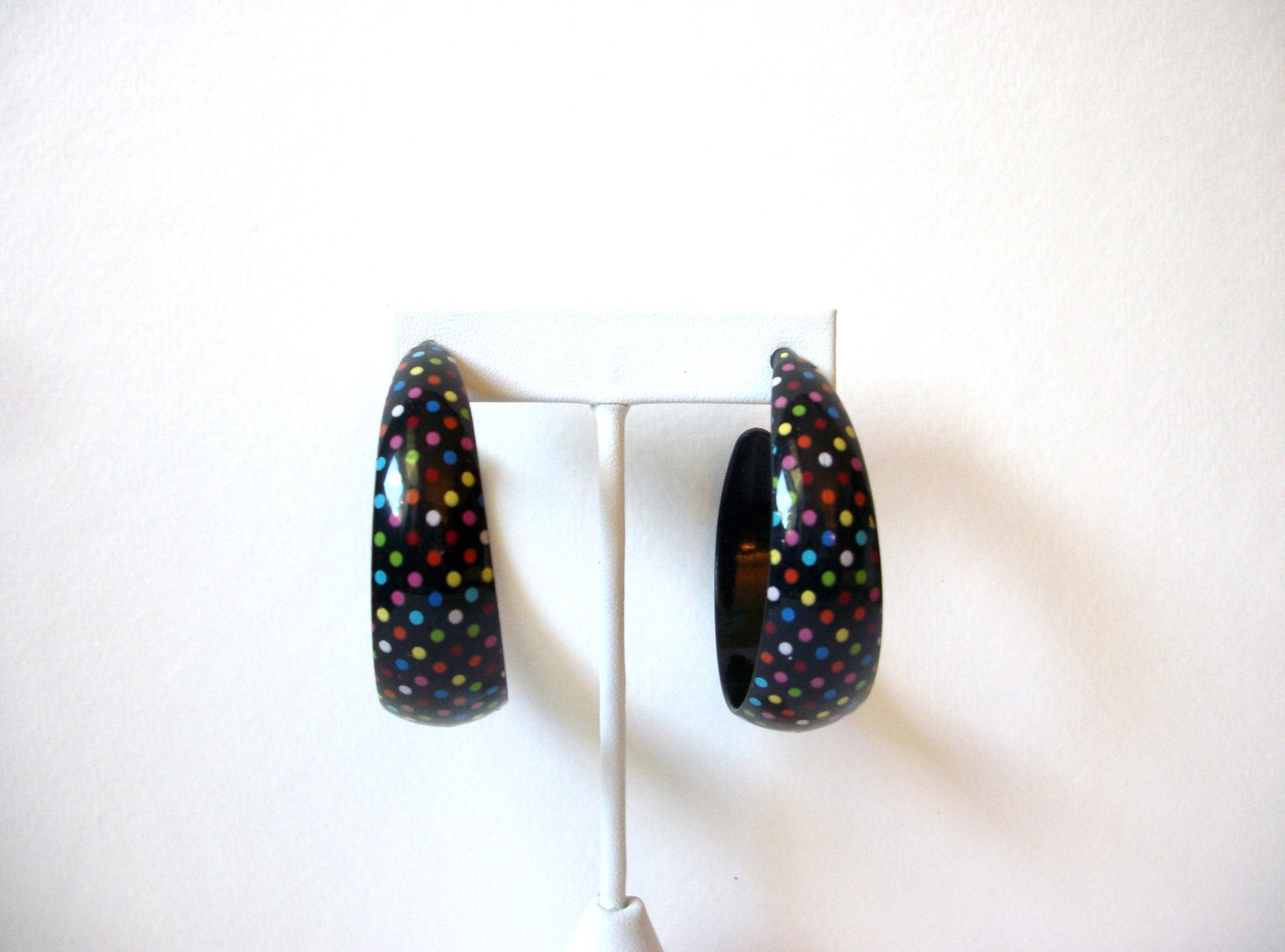Large Retro Black Dotted Hoop Earrings 91320