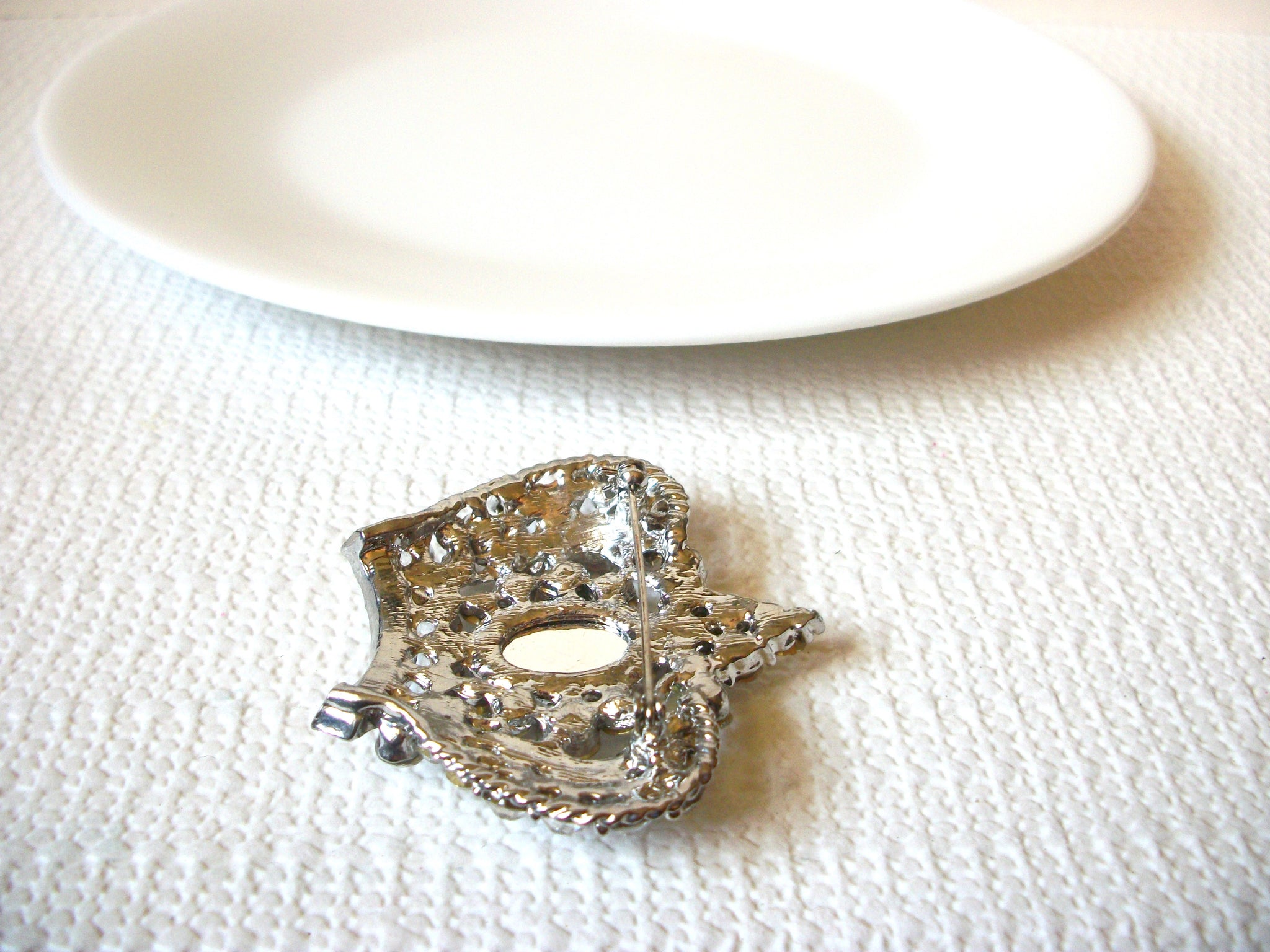 Vintage Clear Rhinestones Crown Queen Brooch Pin 91320