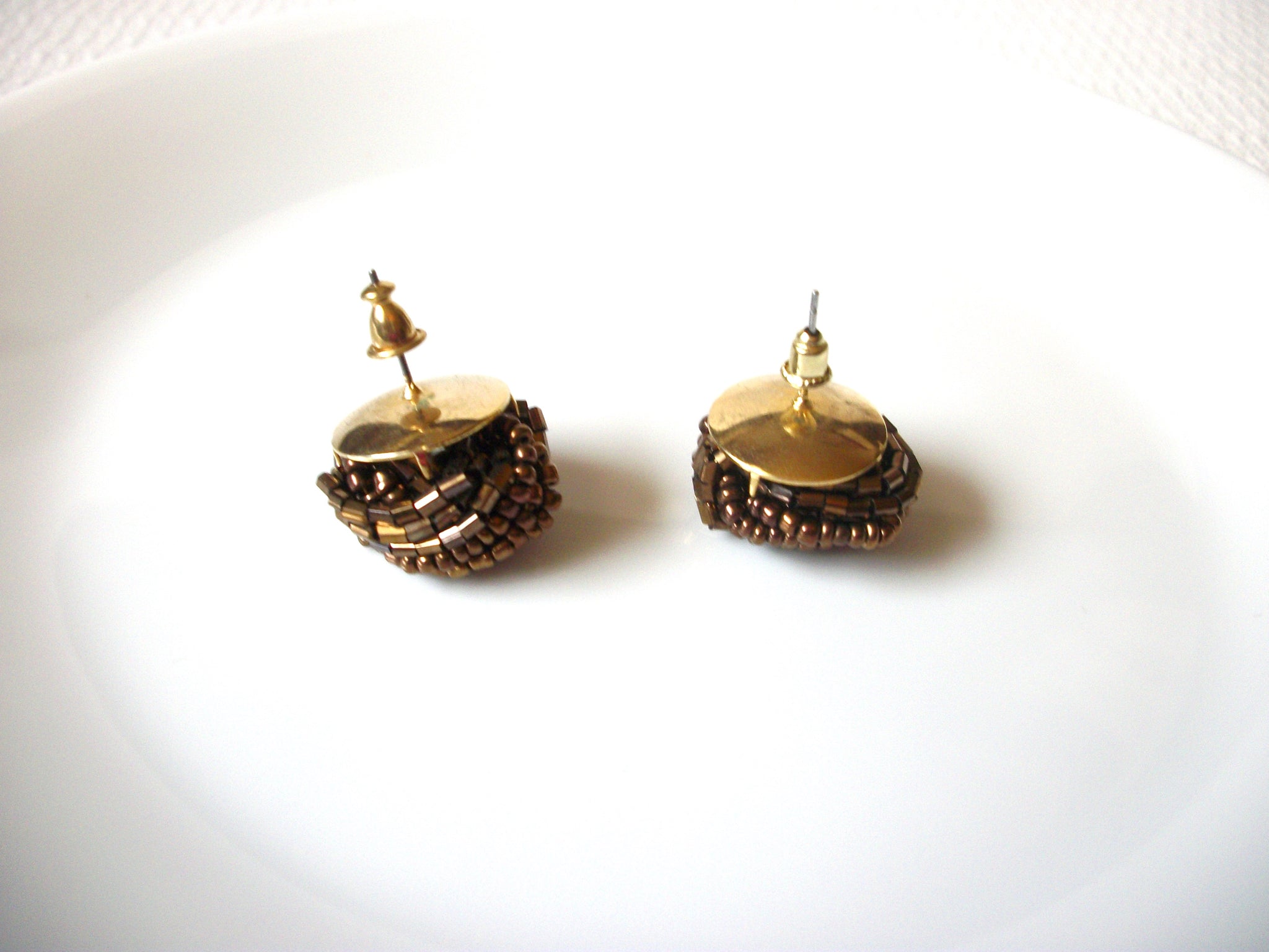 Vintage Bronze Cluster Glass Earrings 91420