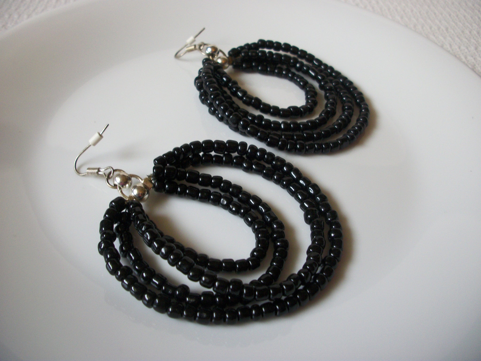 Retro Massive Black Glass Earrings 91420