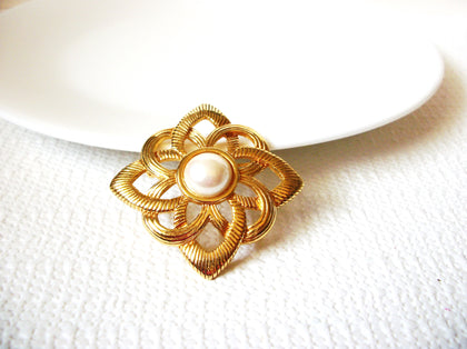 Vintage Glass Pearl Ornate Brooch Pin 91520