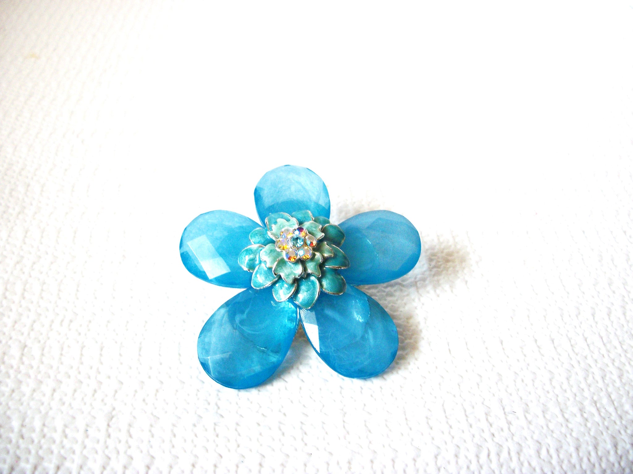 Retro Blue Rhinestone Flower Brooch Pin 91520